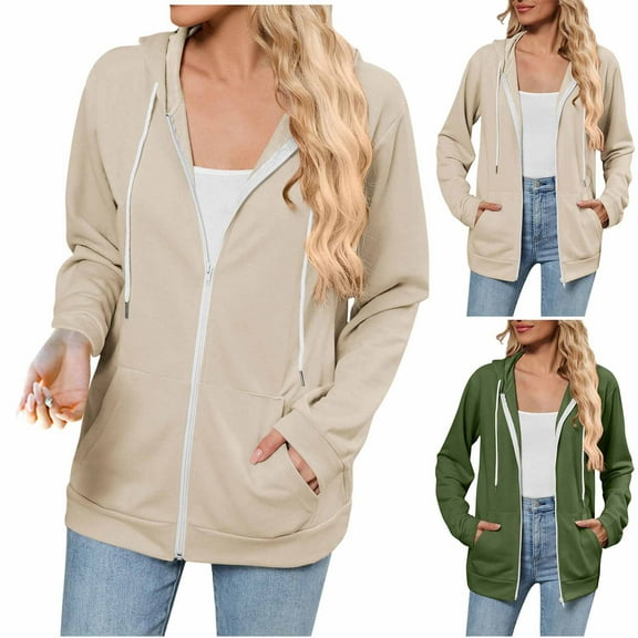 BXINGOHAI Women's 2025 Zip Up Hoodies Casual Long Sleeve Sweatshirts Fall Spring Track Jackets with Pockets Army Green L