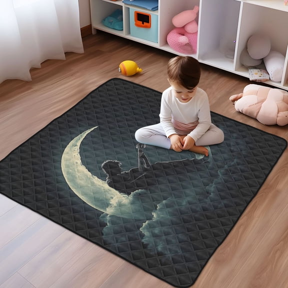 WOBOGO Playing Guitar on The Moon Baby Playmats Extra Large Waterproof Rollable Activity Pads for Toddlers 50×50inch