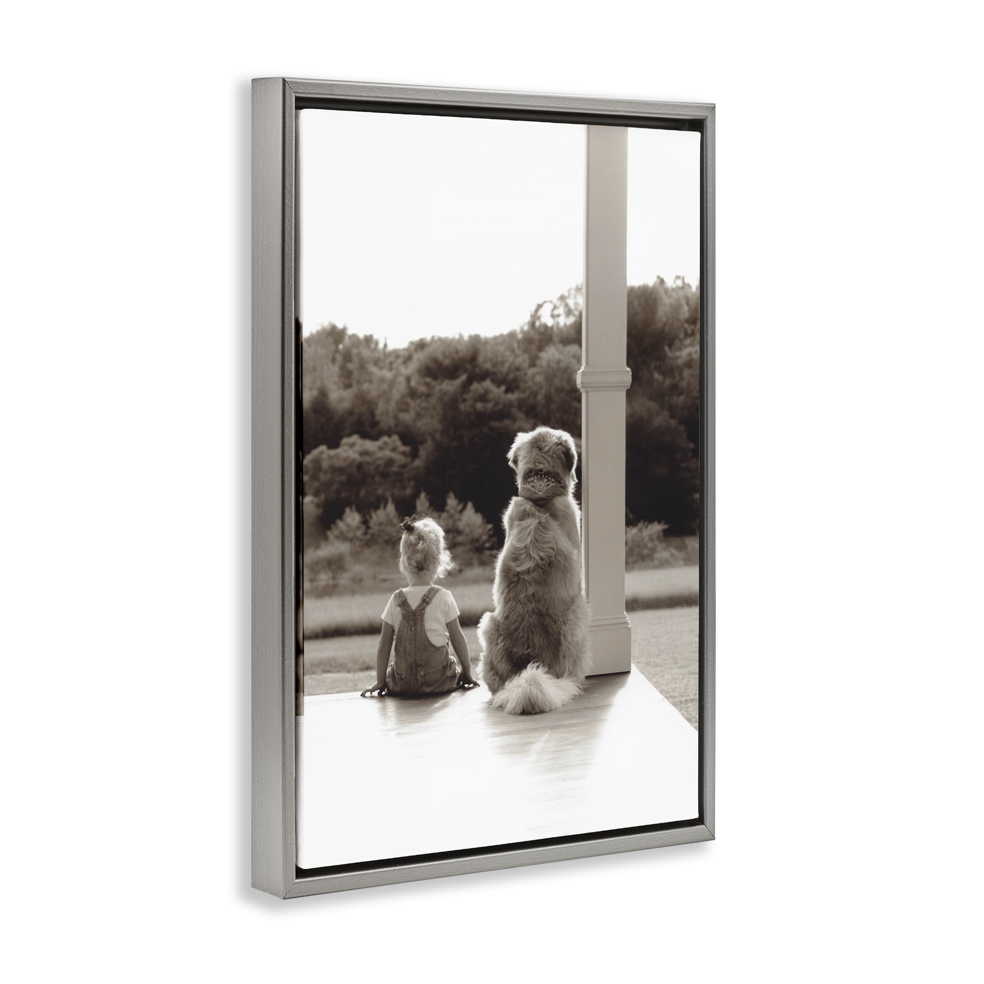Stupell Industries Child And Dog Friendship Gray Framed Floater Canvas Wall Art, design by Kendra Dew