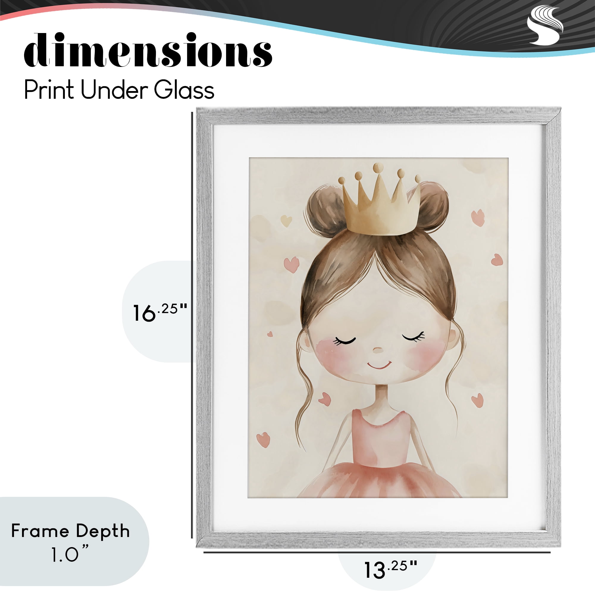 Stupell Industries Pink Ballerina in Crown Gray Framed Print Under Glass, design by Creative Studio
