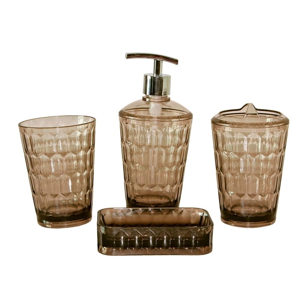 Dispensador de loción y portacepillos de dientes de 4 piezas, esencial para apartamentos, moderno y portátil. marrón
