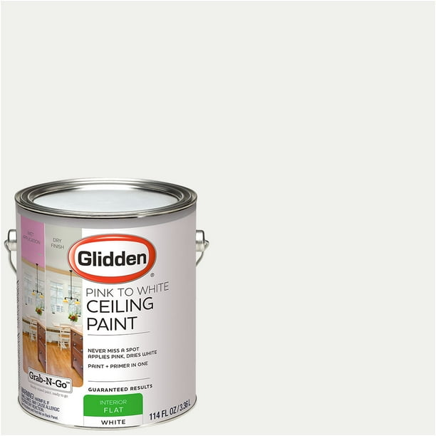 Glidden Ceiling GrabNGo Interior Paint, Pink to White, 1 Gallon, Flat