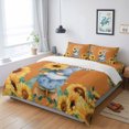 Blue Dwarf Sunflowers on Orange California King Size Bed Set,Vintage ...