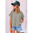 thumbnail image 4 of Women's Green Stripe Textured Crew Neck T-Shirt with Side Slits - [ZhiHiMeRi] | (US 12-14)L, 4 of 12