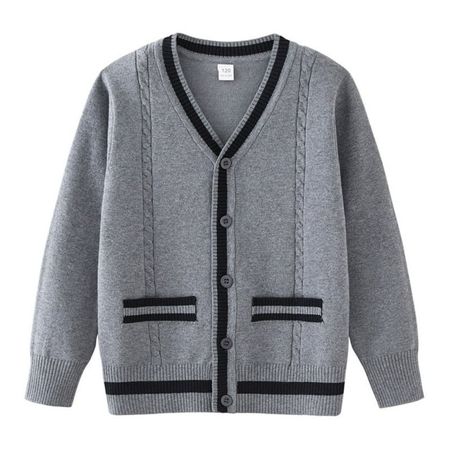 Manteau d'Hiver pour Garçons Cardigan à Manches Longues Col Rond à Blocs de Couleur