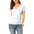 thumbnail image 5 of Allegra K Women's Wrap V Neck Short Sleeve Button Decor Ruched Tops, 5 of 6