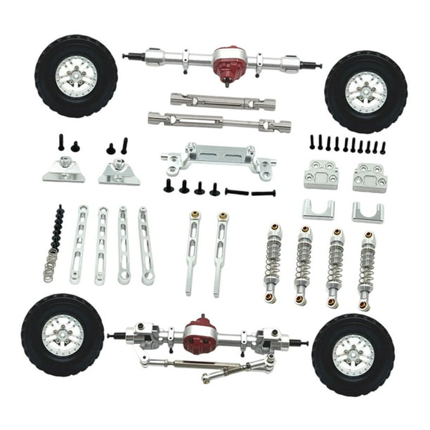 Kit de bricolaje para eje delantero y trasero, varillas de fijación de eje trasero de repuesto, soportes de metal, actualización robusta para coche RC Plata