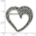 thumbnail image 2 of 925 Sterling Silver Textured Oxidized Marcasite Love Heart Pin 32x33mm Wide Brooches and Pin for Women, 2 of 2