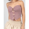 thumbnail image 1 of Women's Y2K Strapless Bow Tie Corset Top Ruched Waist Backless Bandeau Tube Crop Top, 1 of 1