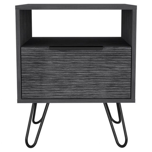 FM Furniture Vienna Table de Nuit Moderne en Métal avec Deux Tablettes en Chêne Fumé