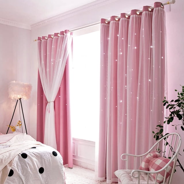Cortinas Tongcan Pink Star para habitación de niños y niñas, 135 x 215 cm, 2 paneles
