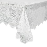 White Lace Tablecloth for Rectangular Coffee Tables, Vintage Style Wedding Table Cloths for Reception, Baby Shower, Birthday Party, Formal Dining, Dinner Parties (60 x 97 Inches)