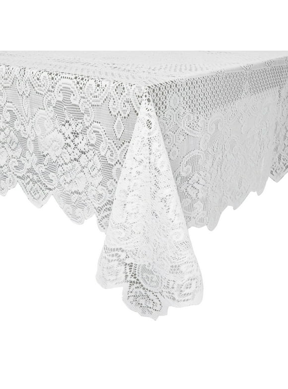 White Lace Tablecloth for Rectangular Coffee Tables, Vintage Style Wedding Table Cloths for Reception, Baby Shower, Birthday Party, Formal Dining, Dinner Parties (60 x 97 Inches)