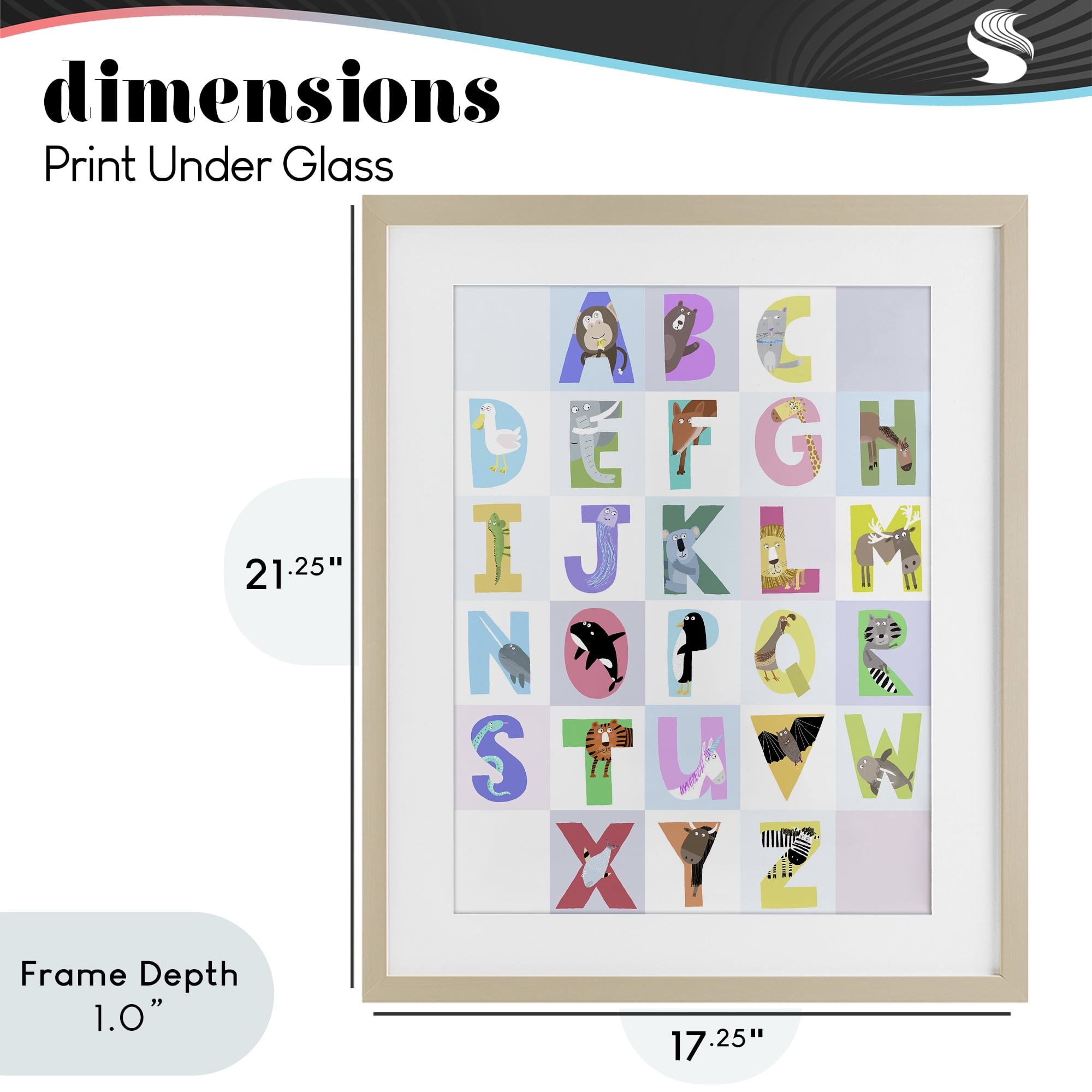 Stupell Industries Animal Alphabet in Light Grey Birch Framed Print Under Glass, design by Carla Daly