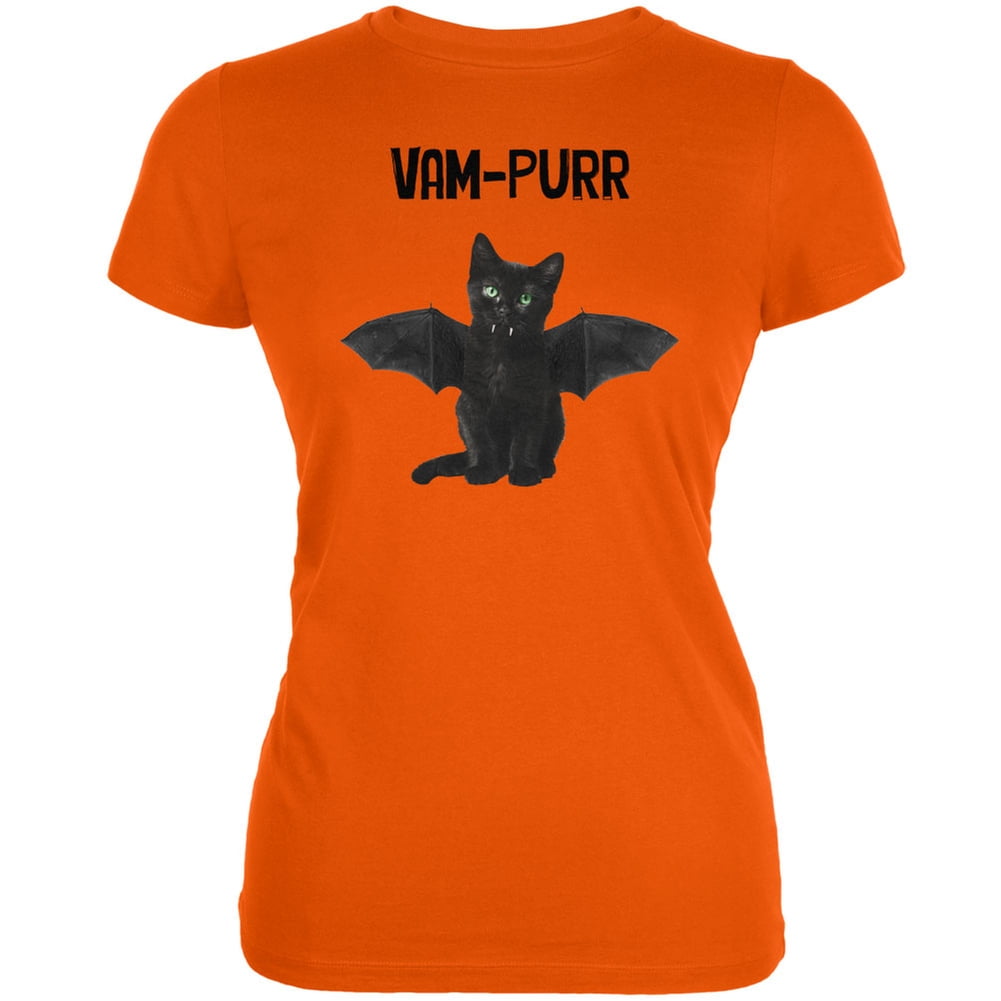 Halloween Cat Vampire Vampurr Orange Juniors Soft TShirt Small