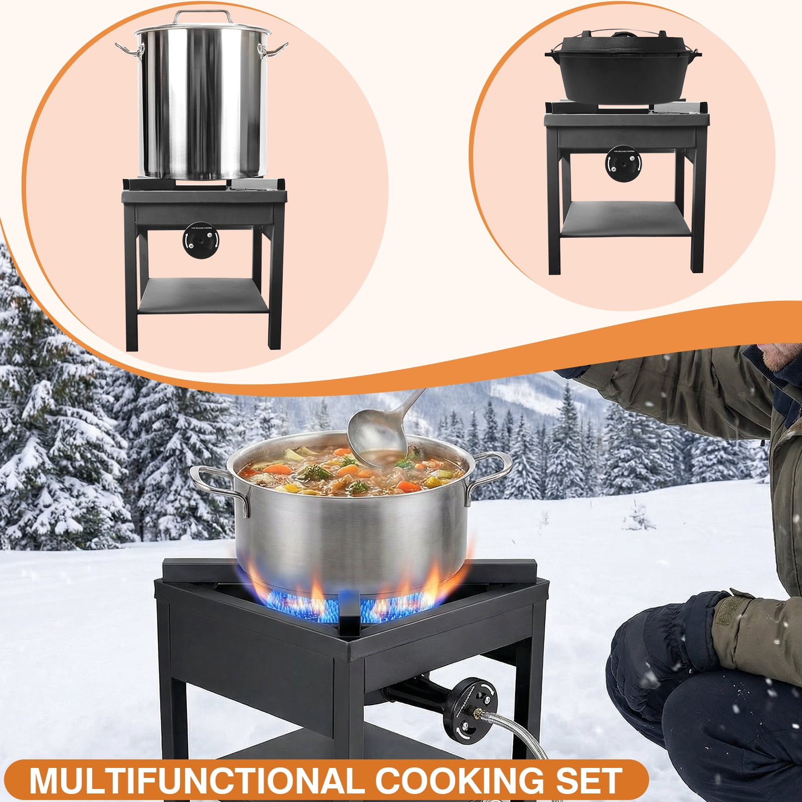 SIXDAY 260,000 BTU Propane Burner Stove, Heavy Duty Gas Camping Stove with 0-20 PSI Regulator & Steel-Braided Hose for Turkey Frying and Brewing