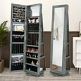 thumbnail image 2 of Costway 360° Rotatable Jewelry Cabinet Armoire 2-in-1 Lockable Mirrored Dark Gray, 2 of 9