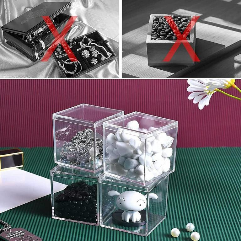 Transparent Acrylic Plastic Square Cube 4 Pieces Pack Small Acrylic Box  With Lid, 2.5X2.5X2.5 Inch/65X65X65 Mm Storage Box Storage Box For Candy  Pills And Small Accessories 