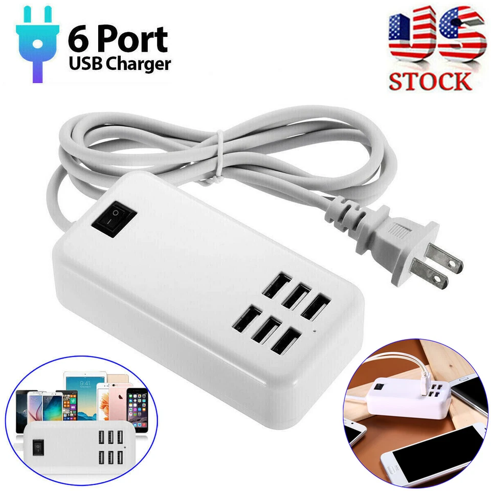 BUTTERFLY- Multi Port Usb Charger 6 Ports Adapter Travel Hub Ac Power Supply Us Plug