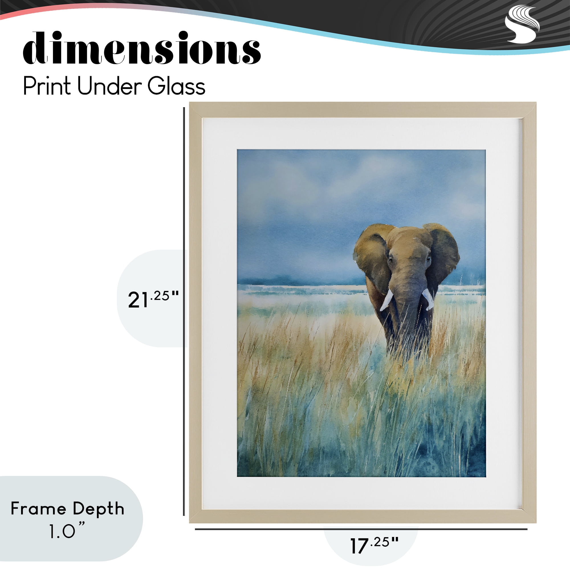 Stupell Industries Blue Grass Elephant Birch Framed Print Under Glass, design by Franklyn Gregory