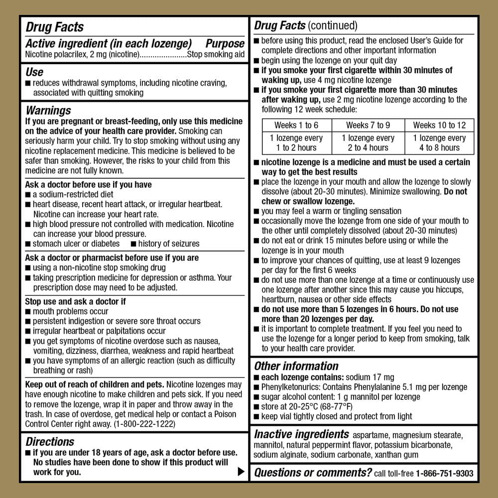 Perrigo Nicotine Polocrilex Mint Lozenge, 2 mg, 72 Count