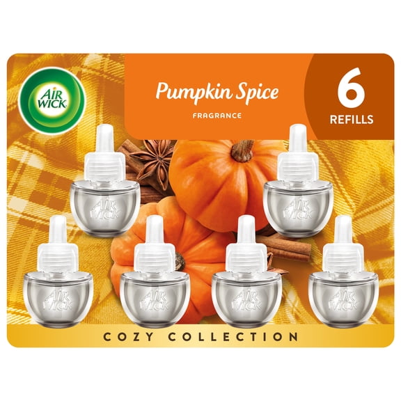 Air Wick Plug-In Fall Scented Oil Warmer Air Freshener Refills, Pumpkin Spice, 6 Count