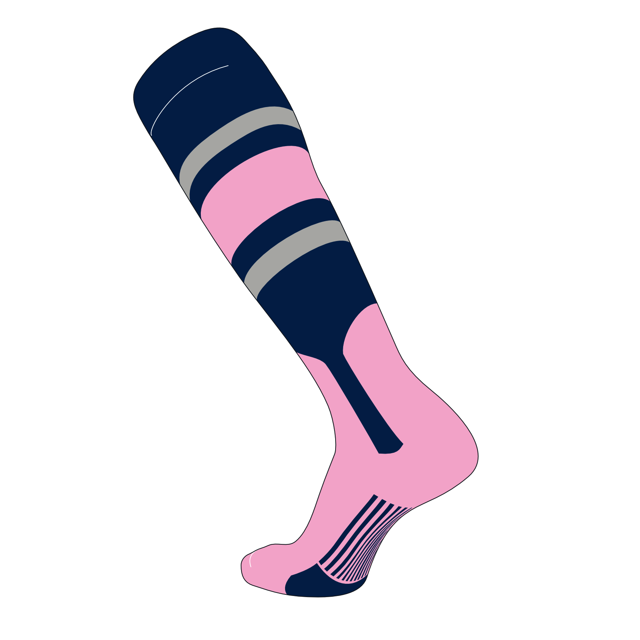 TCK Elite Baseball Knee High Stirrup Socks (E, 7in) Navy, Grey, Pink