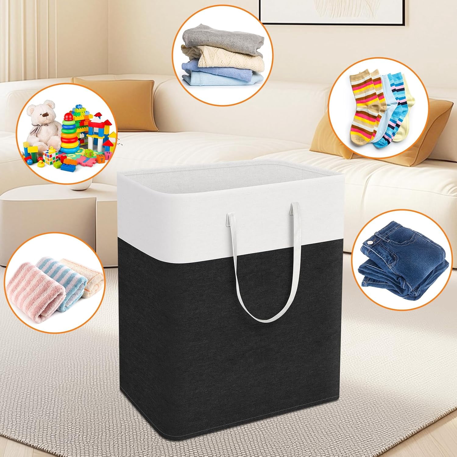 EP laundry basket 3-Pack, laundry hamper, Hamper with handles, collapsible laundry baskets, Waterproof dirty clothes hamper, Towel Storage for Home or Dorm, 100L-Black