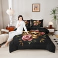 thumbnail image 5 of Manfei Couple Skeleton Skull Full Size Comforter Sets, Pink Rose Floral Flower Bedding Comforter Set, Gothic Romantic Reversible Bedding Sets, Luxury Bedroom Decor, 3-Piece, 5 of 9