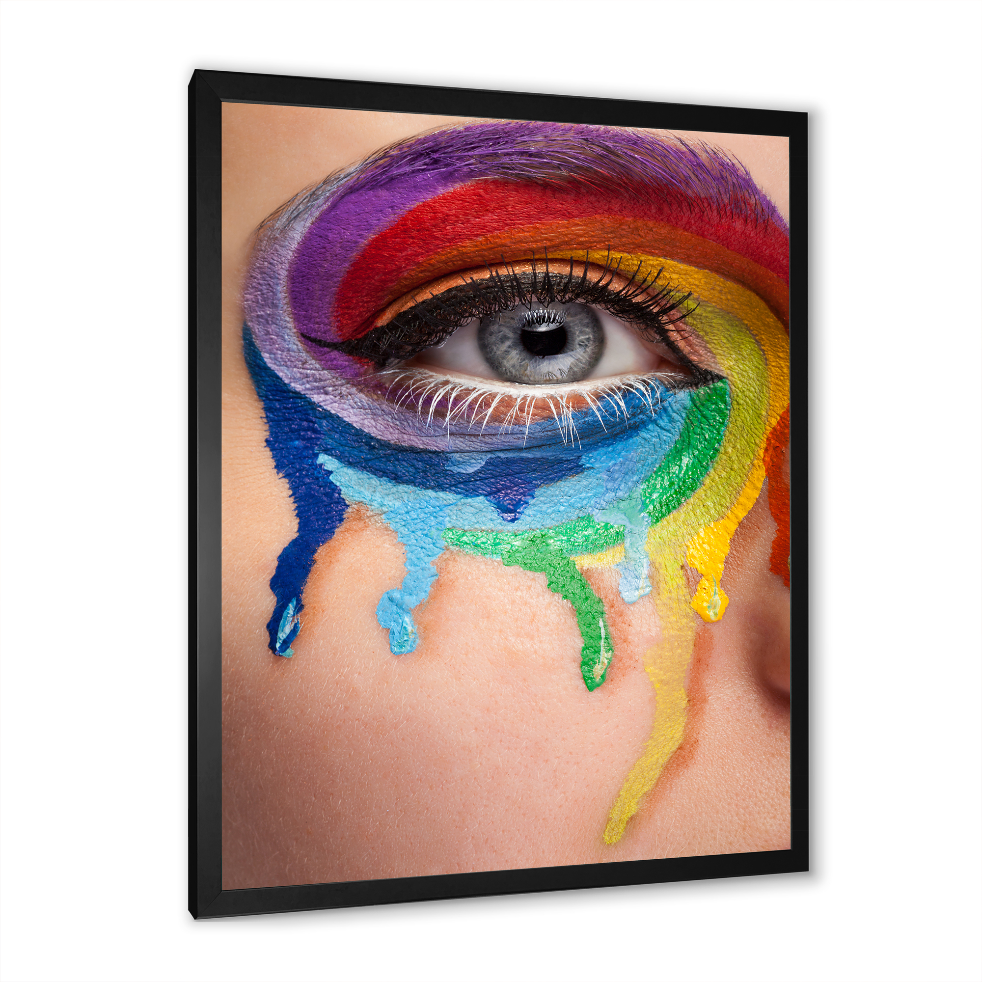 Designart 'Close Up Eye With Colourful Cry In A Wheel Arround' Modern Framed Art Print