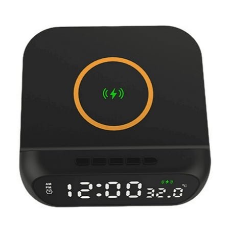 DESIGNICE Alarm Clock Wireless Charging Loud Alarm Clock for Heavy Sleepers Adults Temperature Humidity Display Loud Alarm Clock Black