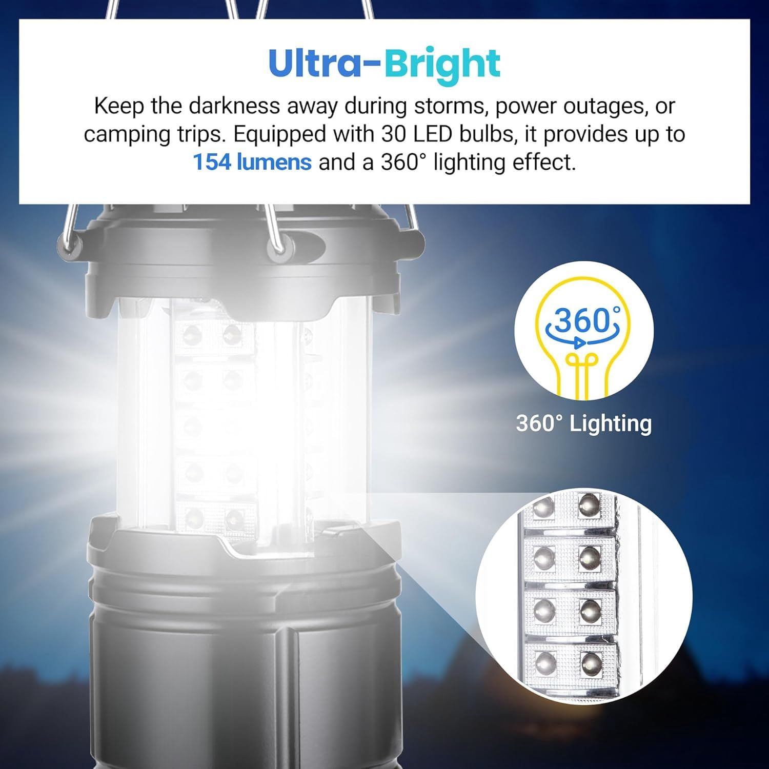 Lantern Camping Essentials Lights, Led Flashlight for Power Outages, Survival Gear and Supplies for Emergency , Battery Operated Lamp, 2 Pack, Black, ‎Water Resistant