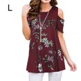 thumbnail image 4 of Sonducket Camiseta de mujer Top con estampado bohemio Top con estampado en frío Blusa de manga corta con hombros descubiertos Prendas para la parte del cuerpo Vino rojo L Sonducket AP003084-03, 4 of 6