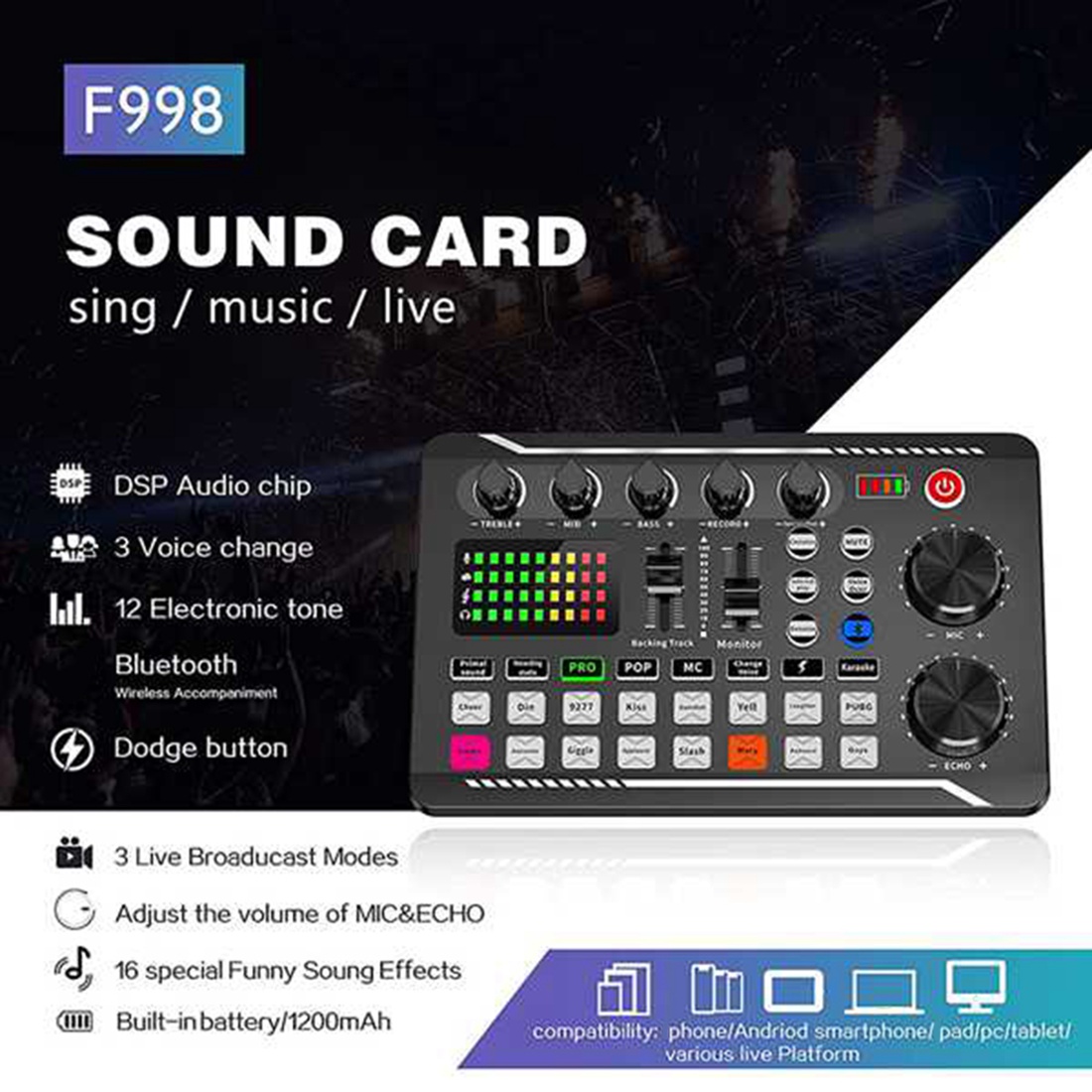 F998 Sound Card Kit,BM-800 Microphone Kit,with Live Sound Card,Audio Mixer Condenser PC Gaming Mic,for Streaming/Games