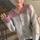 thumbnail image 4 of Doll Collar Knit Outwear Women Christmas Party Long Sleeve Heart Shaped Button Color Block Sweater Top, 4 of 5