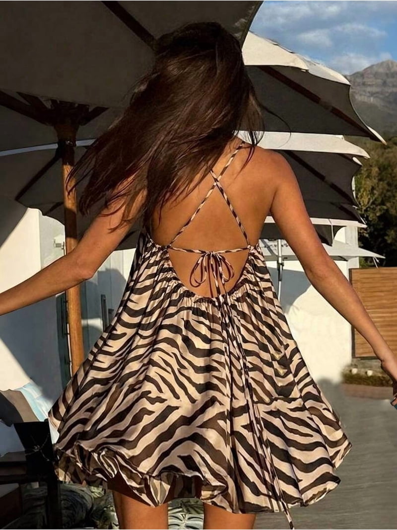 zebra halter dress Ynez Zebra Halter Mini Dress - S Size - Women's Dresses