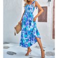 thumbnail image 3 of Maxi vestido fruncido estampado correa plisada moda elegante mujer maxi vestido para citas fiesta azul M, 3 of 8