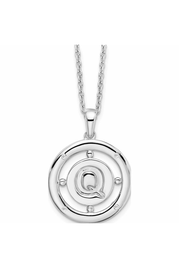 Sterling Silver Rh Plated White Ice Diamond Initial Q Necklace (20 X 19) Made In India -Jewelry By Sweet Pea