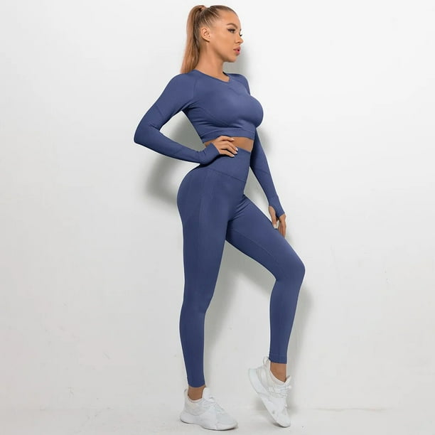 Conjunto de 2 piezas para mujer, ropa de gimnasio, Sujetador deportivo de Yoga sin costuras, Top corto, mallas de cintura alta, ropa deportiva para Fitness, trajes de entrenamiento para mujer