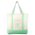 thumbnail image 2 of DALIX Women's Monogram Shopping Tote Hand Bag Personalized Ballent Mint Green Zippered Letter K, 2 of 8