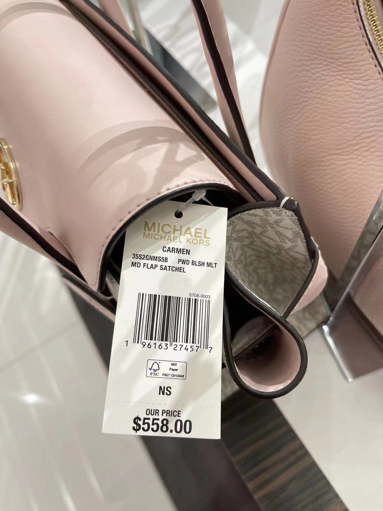 Michael Kors 35s2gnms5b Carmen Medium Logo And Faux Leather Belted Satchel Power Blush Multi Walmart Com