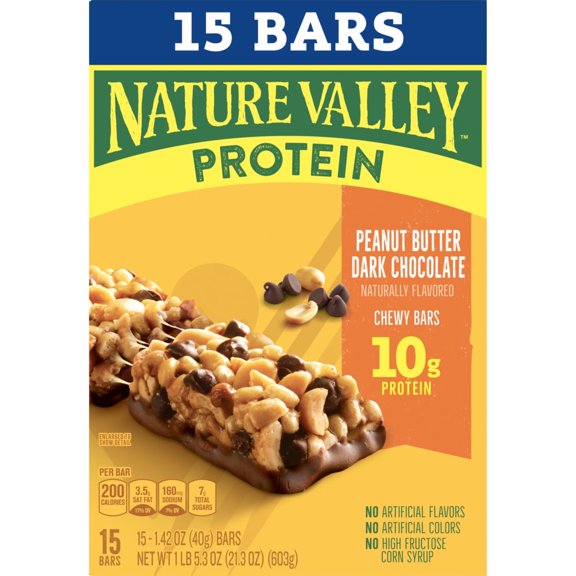 Nature Valley Chewy Granola Bars, Protein, Peanut Butter Dark Chocolate, 15 Bars, 21.3 oz pack of 1