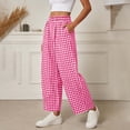 thumbnail image 5 of TEAJOPSUU Womens Cotton Blend Gingham Pants Casual High Waisted Elastic Wide Leg Palazzo Pants with Pockets Daily Travel Loungewear A-Hot Pink, 5 of 6