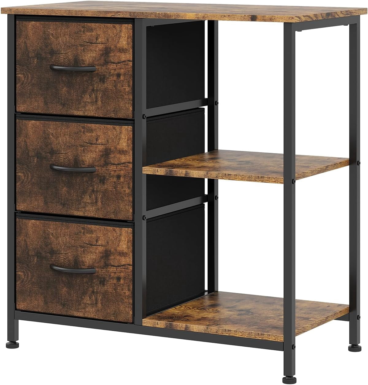3 Drawer File Cabinet, Printer Stand with 2 Open Storage Shelves, Fabric Filing Cabinet Under Desk Office Organizer for Home Office, Modern Storage Solution, Rustic Brown