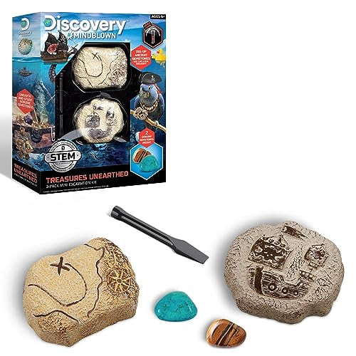 Discovery Mini Unearthed Treasure Set, 2 Pack Excavation Kit w/Chisel, Uncover 2 Gemstones, Interactive Archaeology Geology Paleontology Experiment, Fun & Educational STEM
