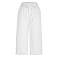 thumbnail image 3 of AherBiu Capri Pants for Women Cotton Linen Capris Drawstring High Waisted Straight Leg Lounge Shorts, 3 of 5