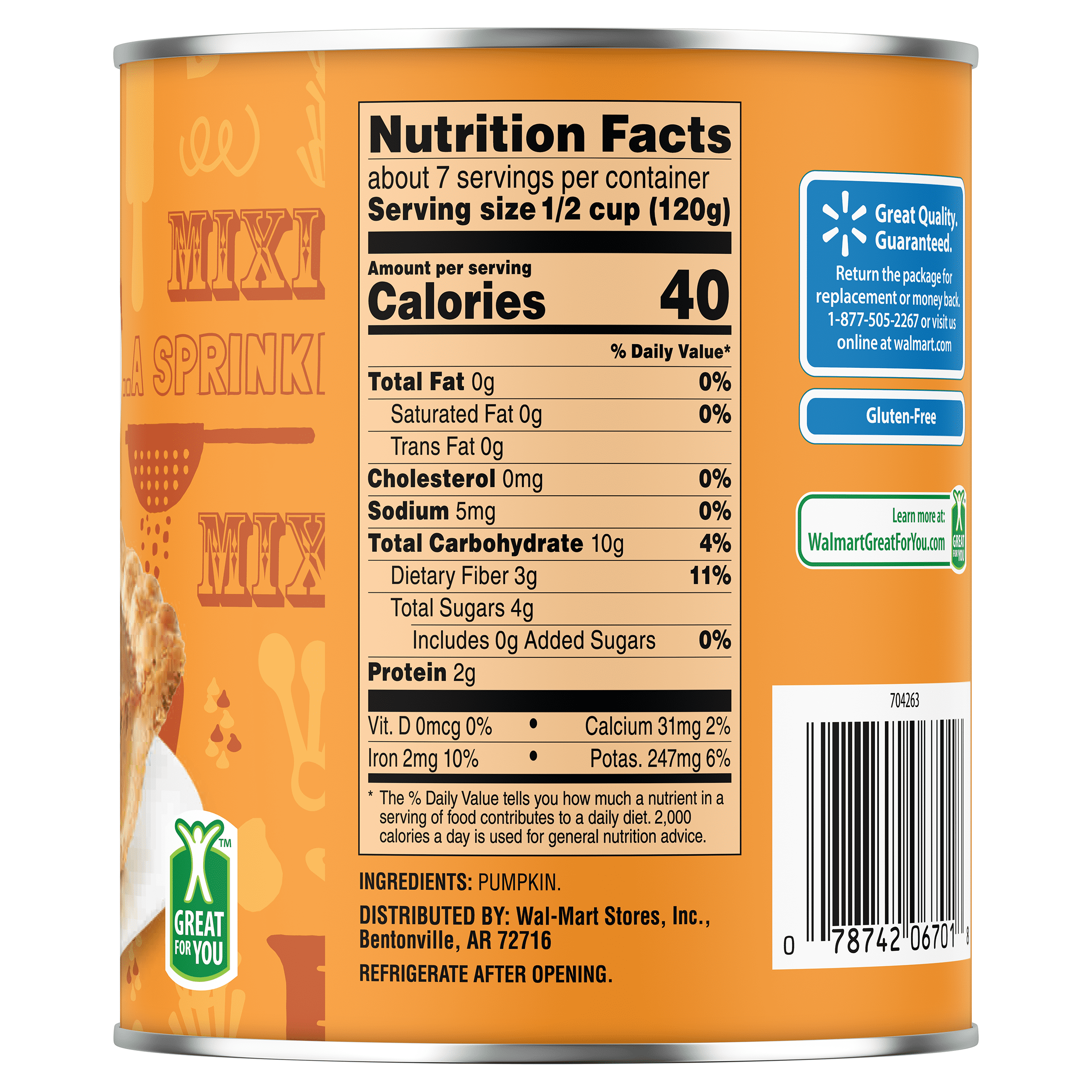 Great Value 100% Pure Canned Pumpkin, 29 oz, Can