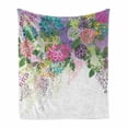 thumbnail image 1 of Flower Soft Flannel Fleece Throw Blanket, Hand Drawn Style Graphic Floral Print Nature Inspiration Vintage Old Bohemian, Cozy Plush for Indoor and Outdoor Use, 70" x 90", White Violet, by Ambesonne, 1 of 6