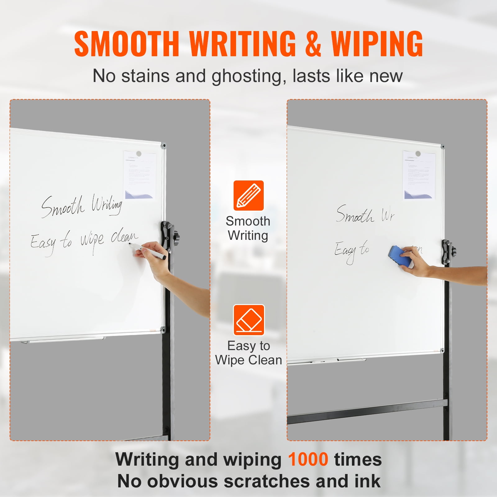 VEVOR Rolling Whiteboard, 48x32 inch Double-Sided Magnetic Mobile Whiteboard, 360° Reversible Adjustable Height Dry Erase Board with Wheels & Movable Tray for Office School