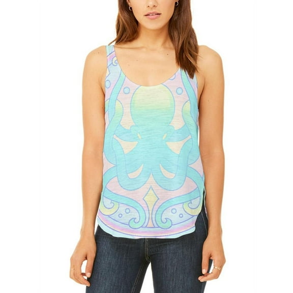 Trippy Octopus Mandala Vintage Juniors Flowy Side Slit Tank Top Multi MD